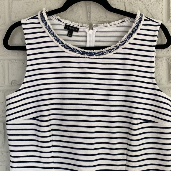 Talbots Navy Blue Strip Ottoman Sleeveless Shift Dress Size 8 - Picture 4 of 7